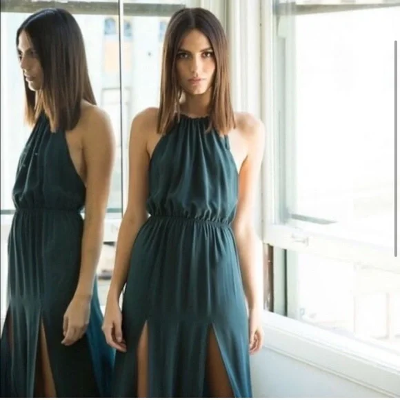Stone Cold Fox Onyx Maxi Slit Halter Dress Gown in Emerald Size 0 - Picture 13 of 15